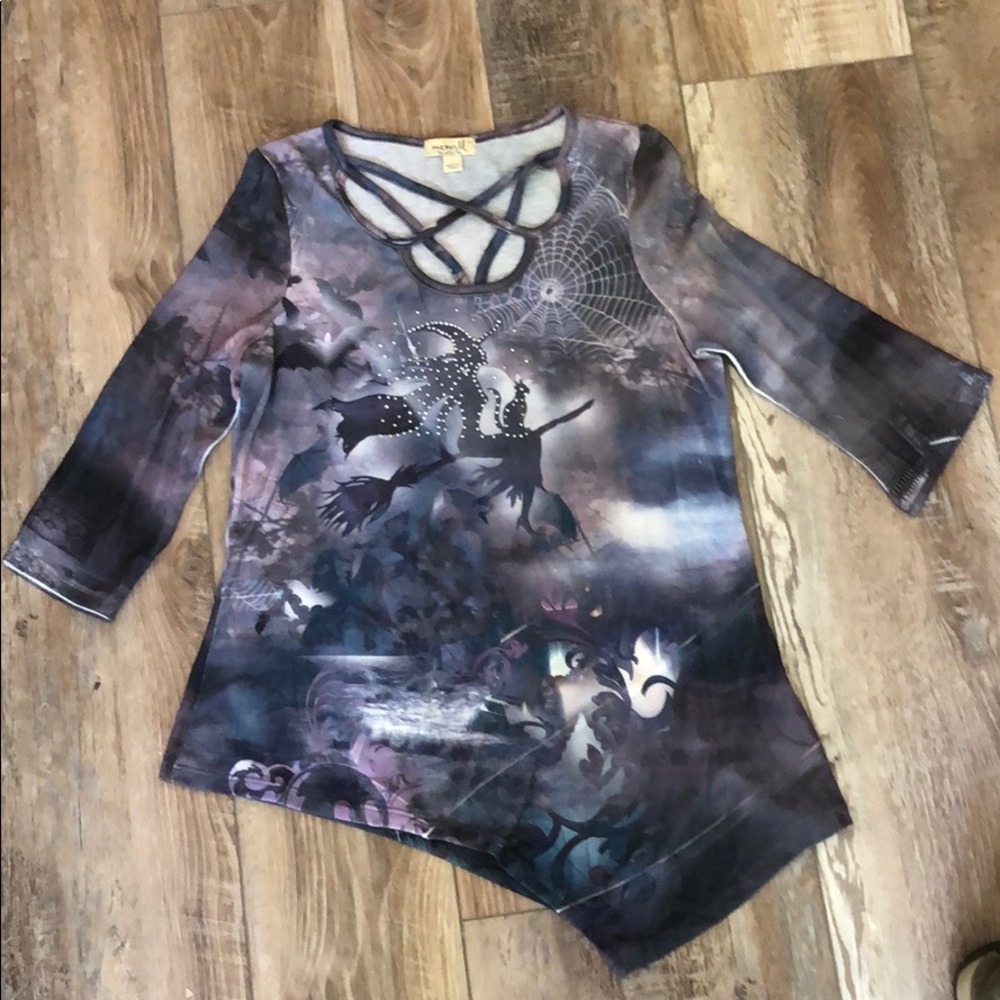 NWOT One World Halloween Asymmetric Hem 3/4 Sleeve